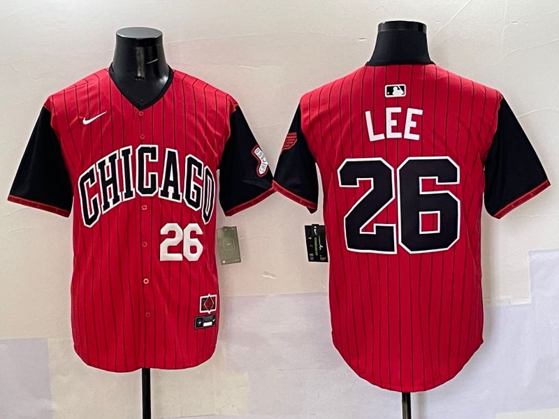 Men Chicago White Sox 26 Lee Red Stripe Joint Name Nike 2025 MLB Jersey style 2